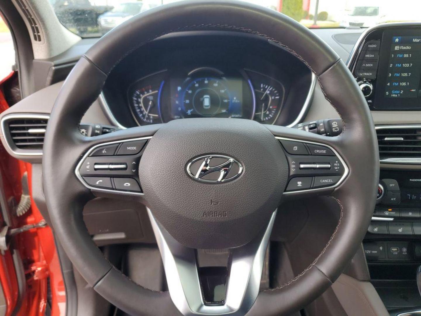 2020 Lava Orange /Espresso/Gray Hyundai Santa Fe Ultimate 2.0T AWD (5NMS5CAA7LH) with an 2.0L L4 DOHC 16V TURBO engine, 6A transmission, located at 6064 Gull Rd, Kalamazoo, MI, 49048, (269) 222-0088, 42.328388, -85.512924 - <b>Summary</b><br>NAVIGATION PACKAGE Power Moonroof<br><br><b>Vehicle Details</b><br>Discover the pristine elegance and unbeatable performance of the 2020 Hyundai Santa Fe Limited, the ultimate vehicle for those who crave adventure without compromising on luxury. With only 0 miles on the odometer, t - Photo#20