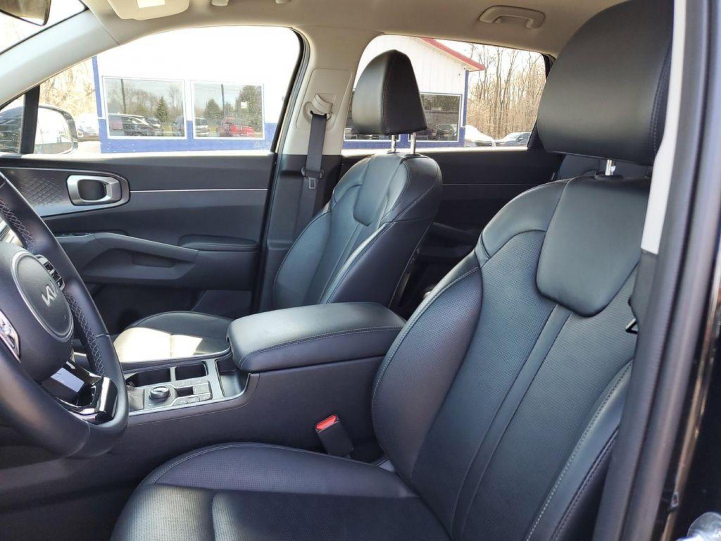 2024 Ebony Black /Black Kia Sorento S AWD (5XYRLDJC6RG) with an 2.5L L4 DOHC 16V engine, 6A transmission, located at 6064 Gull Rd, Kalamazoo, MI, 49048, (269) 222-0088, 42.328388, -85.512924 - Get ready to elevate your driving experience with this stunning 2024 Kia Sorento S, a remarkable SUV that combines style, performance, and advanced technology! With only 22,909 miles on the odometer, this AWD powerhouse is designed to tackle any road with confidence and ease. Under the hood, you'll - Photo#12